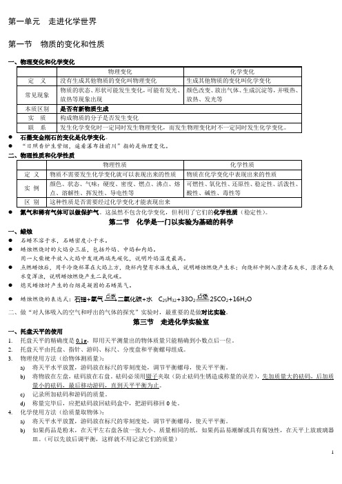 九年级化学第一章知识点总结