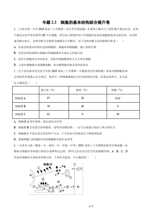 2020年高考生物二轮专项提升专题2.2 细胞的基本结构(综合提升卷)(原卷版)