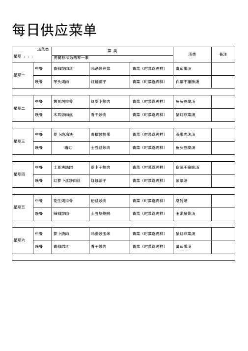 工厂食堂菜单