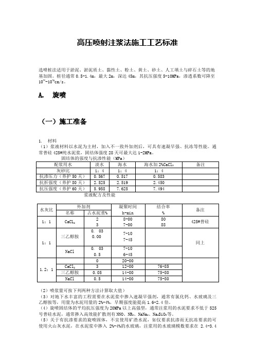 高压喷射注浆法施工工艺标准