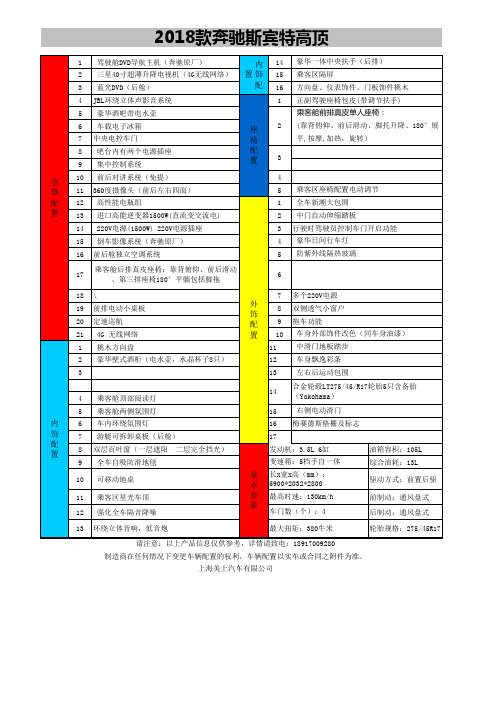 新款奔驰斯宾特3.5L配置表