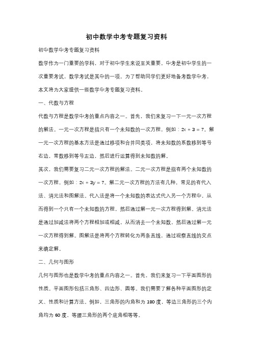 初中数学中考专题复习资料