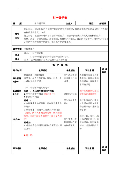 吉林省双辽市八年级政治下册 第三单元 我们的文化、经济权利 第七课 拥有财产的权利 第1框 财产属于