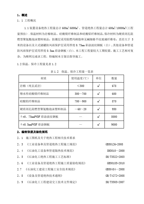 设备、工艺管道绝热施工方案