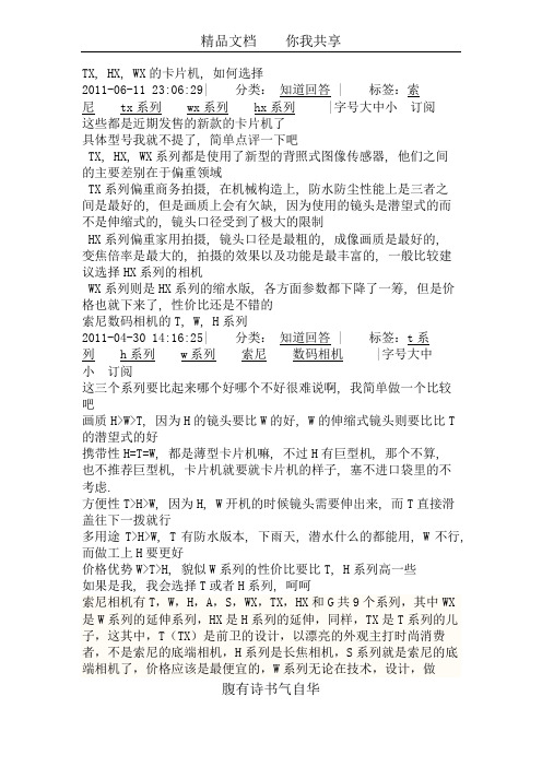 索尼各系列相机介绍