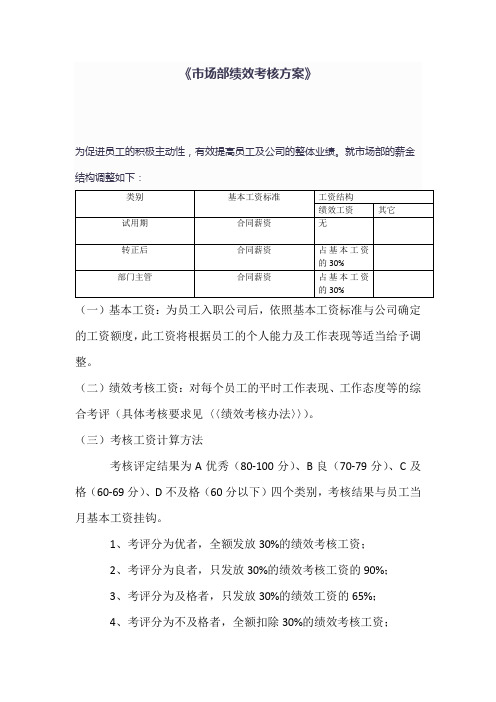 市场部绩效考核方案