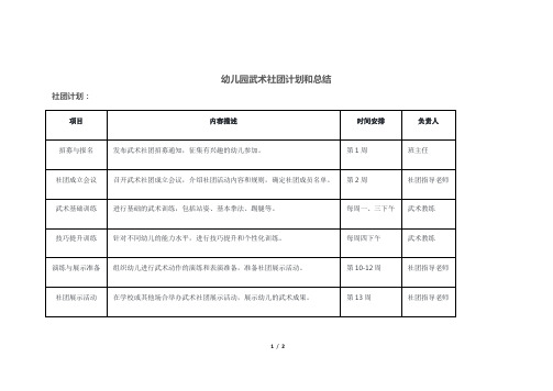 幼儿园武术社团计划和总结