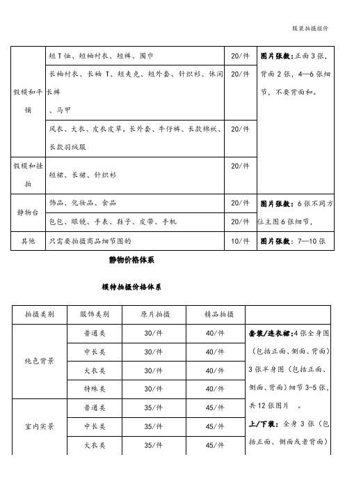 服装拍摄报价