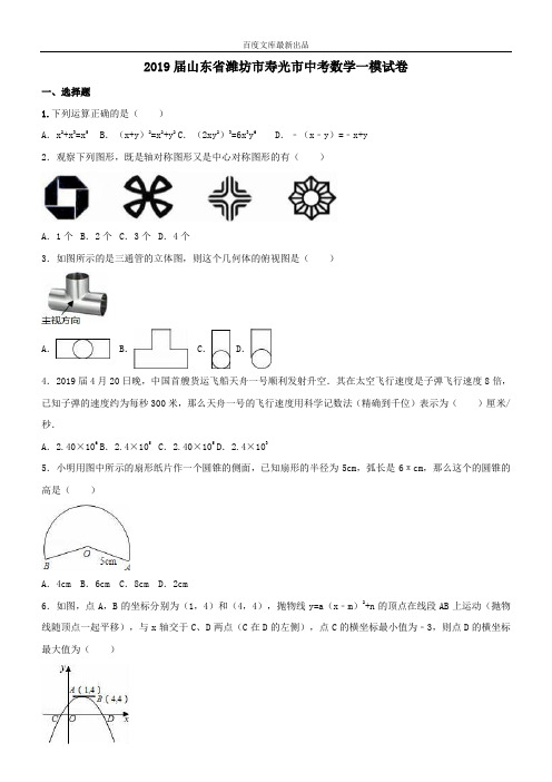 山东省潍坊市2018-2019年最新寿光市中考数学一模试卷(含答案)