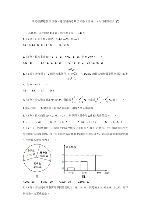 高考模拟题复习试卷习题资料高考数学试卷理科附详细答案 3