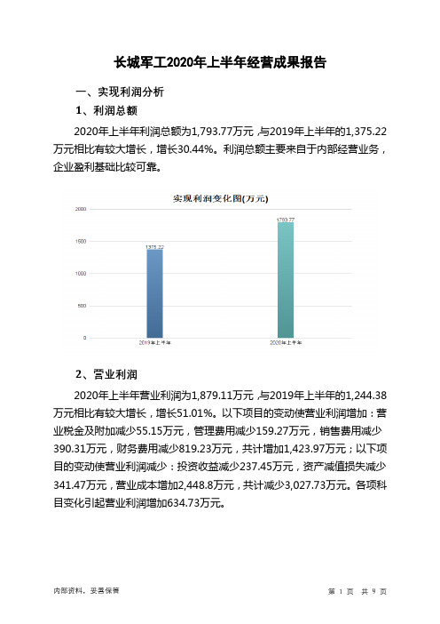 长城军工2020年上半年经营成果报告