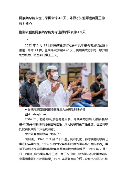 阿联酋总统去世,举国哀悼40天,外界才知道阿联酋真正的权力核心