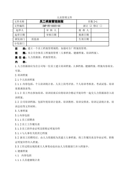 员工档案管理规程(最新根据2010年版GMP修订)