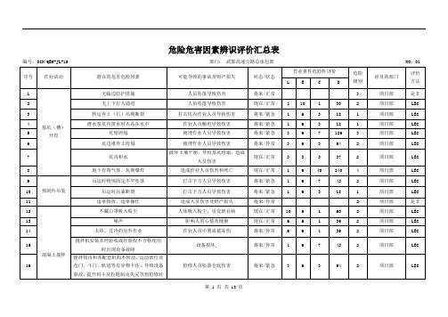 危险危害因素辨识评价汇总表