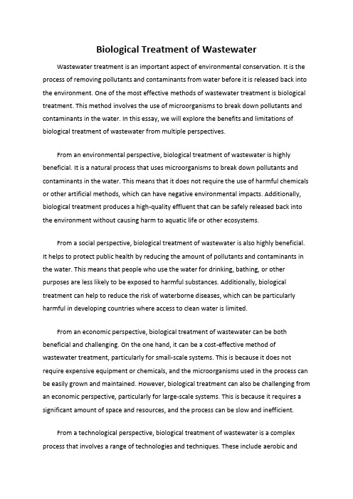 Biological Treatment of Wastewater