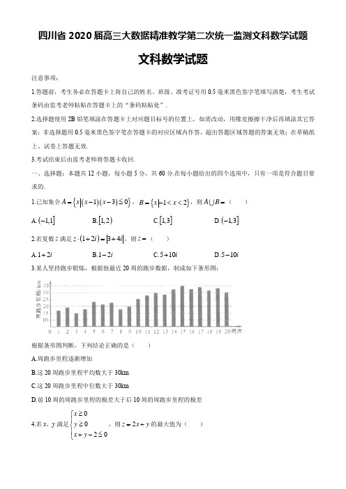 四川省2020届高三大数据精准教学第二次统一监测文科数学试题及答案详解评分标准(17页)