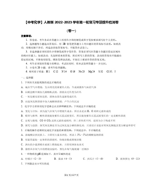 【中考化学】人教版2022-2023学年第一轮复习专项提升检测卷(卷一)