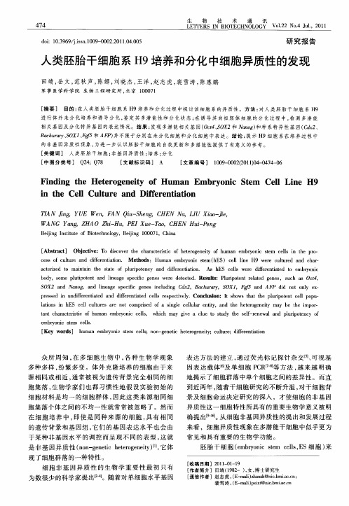 人类胚胎干细胞系H9培养和分化中细胞异质性的发现