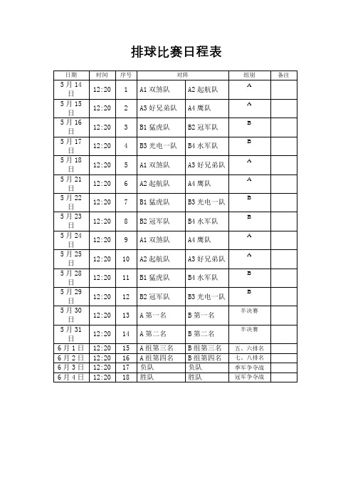 排球比赛日程表【模板】