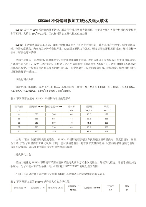 SUS304加工硬化及退火软化