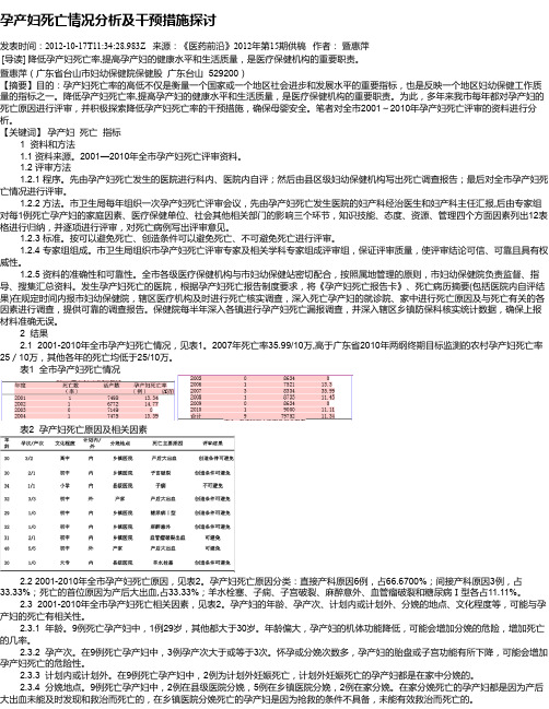 孕产妇死亡情况分析及干预措施探讨