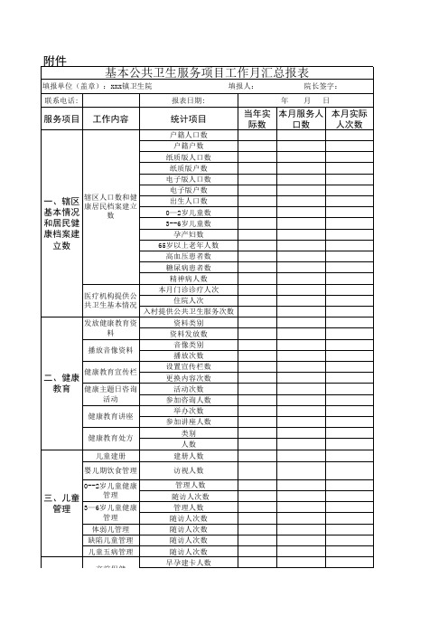 基本公共卫生服务月报表二