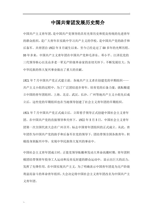 中国共青团发展历史简介