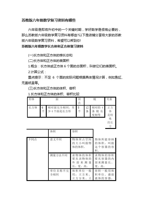 苏教版六年级数学复习资料有哪些