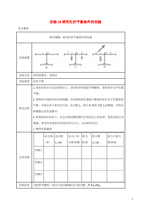 中考物理必考实验精解精练专题实验16探究杠杆平衡条件的实验