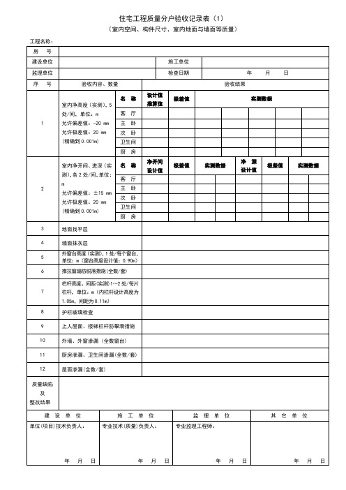 住宅工程质量分户验收记录表(空白表)