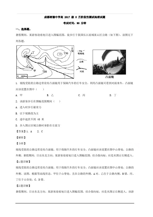 四川省树德中学2018-2019学年高二下学期5月阶段性测试地理 含解析