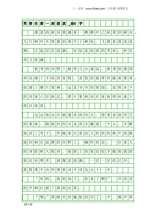 六年级叙事作文：笑容在那一刻绽放_800字