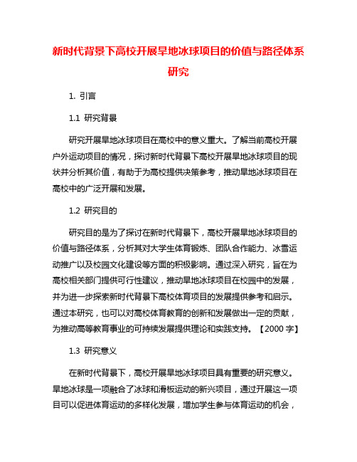 新时代背景下高校开展旱地冰球项目的价值与路径体系研究