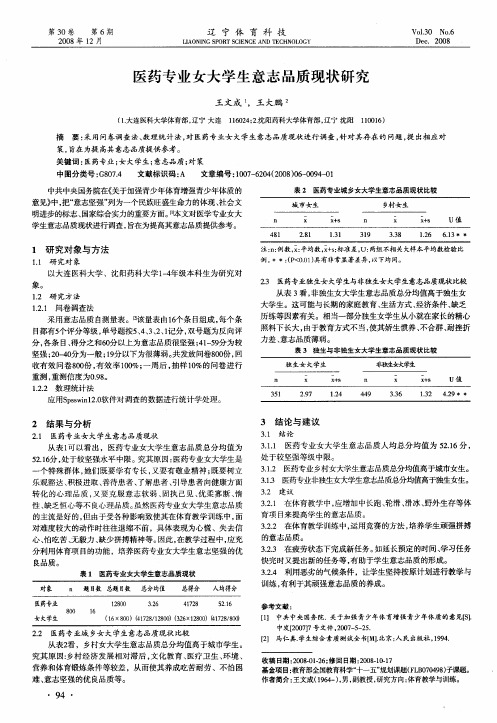 医药专业女大学生意志品质现状研究