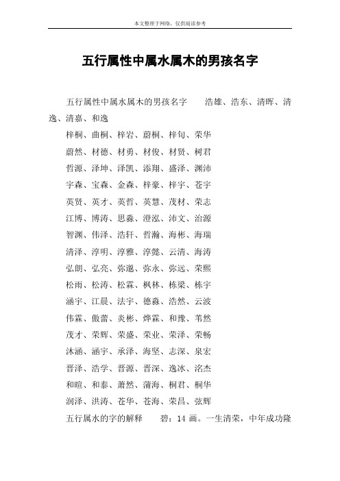 五行属性中属水属木的男孩名字