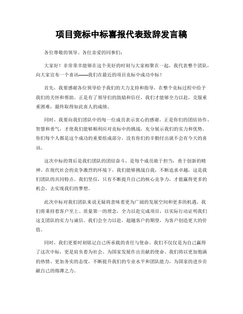 项目竞标中标喜报代表致辞发言稿