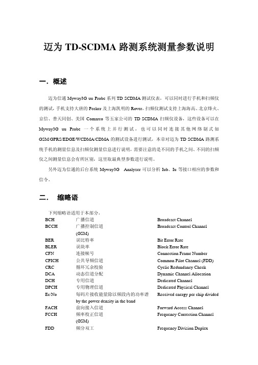 TD-SCDMA测量参数说明-迈为信通