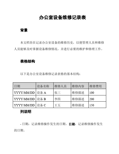 办公室设备维修记录表