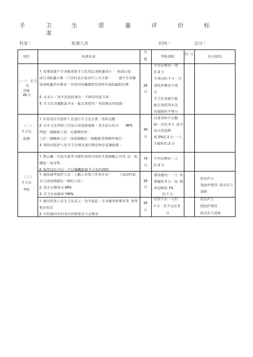 手卫生质量评价标准