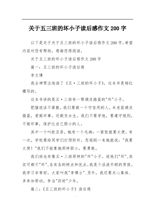 关于五三班的坏小子读后感作文200字