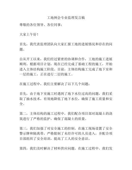 工地例会专业监理发言稿