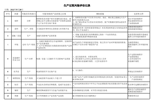 生产过程风险评估控制记录范例