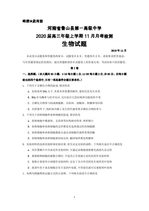 2020届河南省鲁山县第一高级中学高三上学期11月月考生物试卷及答案