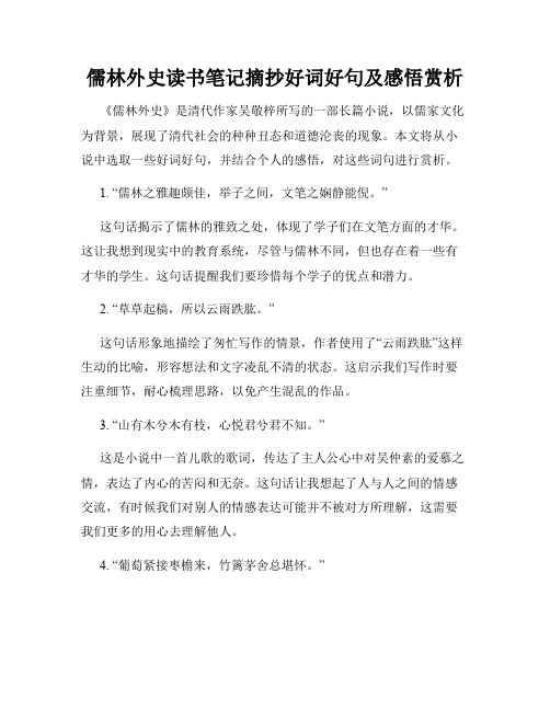 儒林外史读书笔记摘抄好词好句及感悟赏析