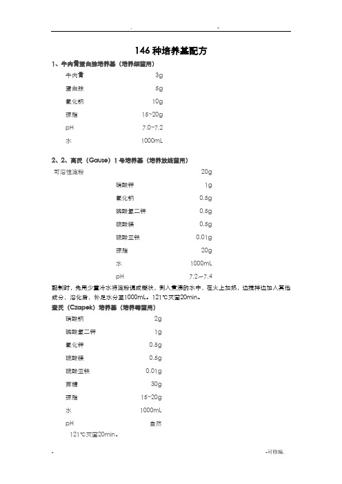 各种培养基配方