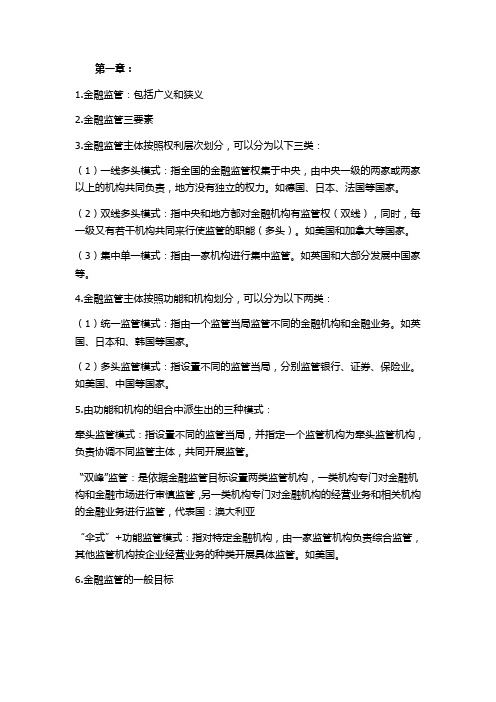 金融监管学复习提纲