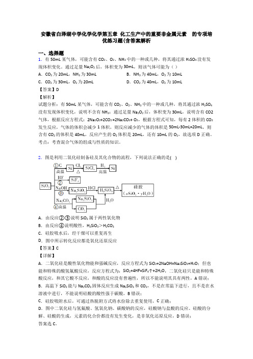 安徽省白泽湖中学化学化学第五章 化工生产中的重要非金属元素  的专项培优练习题(含答案解析