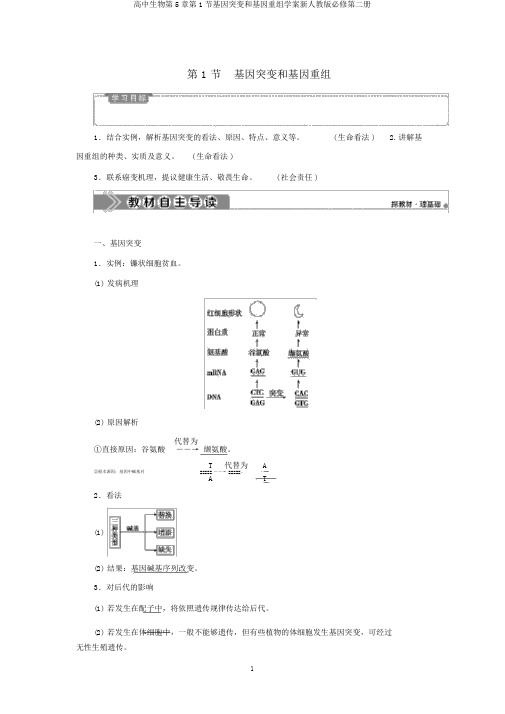 高中生物第5章第1节基因突变和基因重组学案新人教版必修第二册