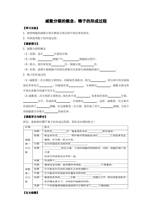 学案8：2.1.1 减数分裂的概念、精子的形成过程