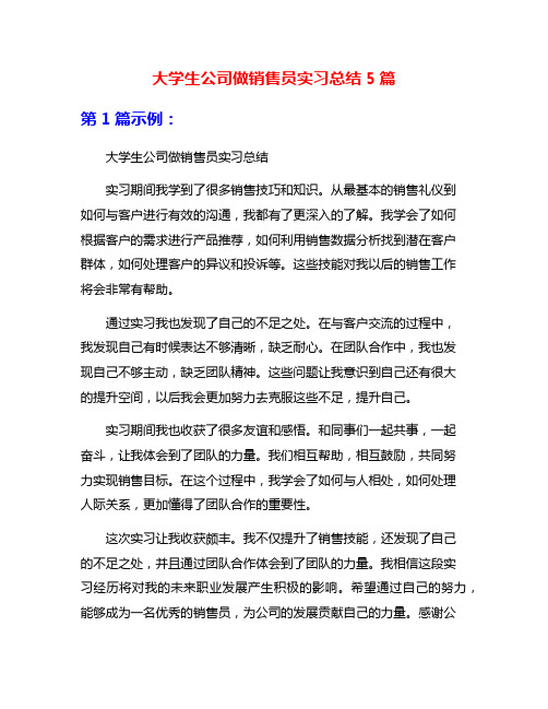 大学生公司做销售员实习总结5篇